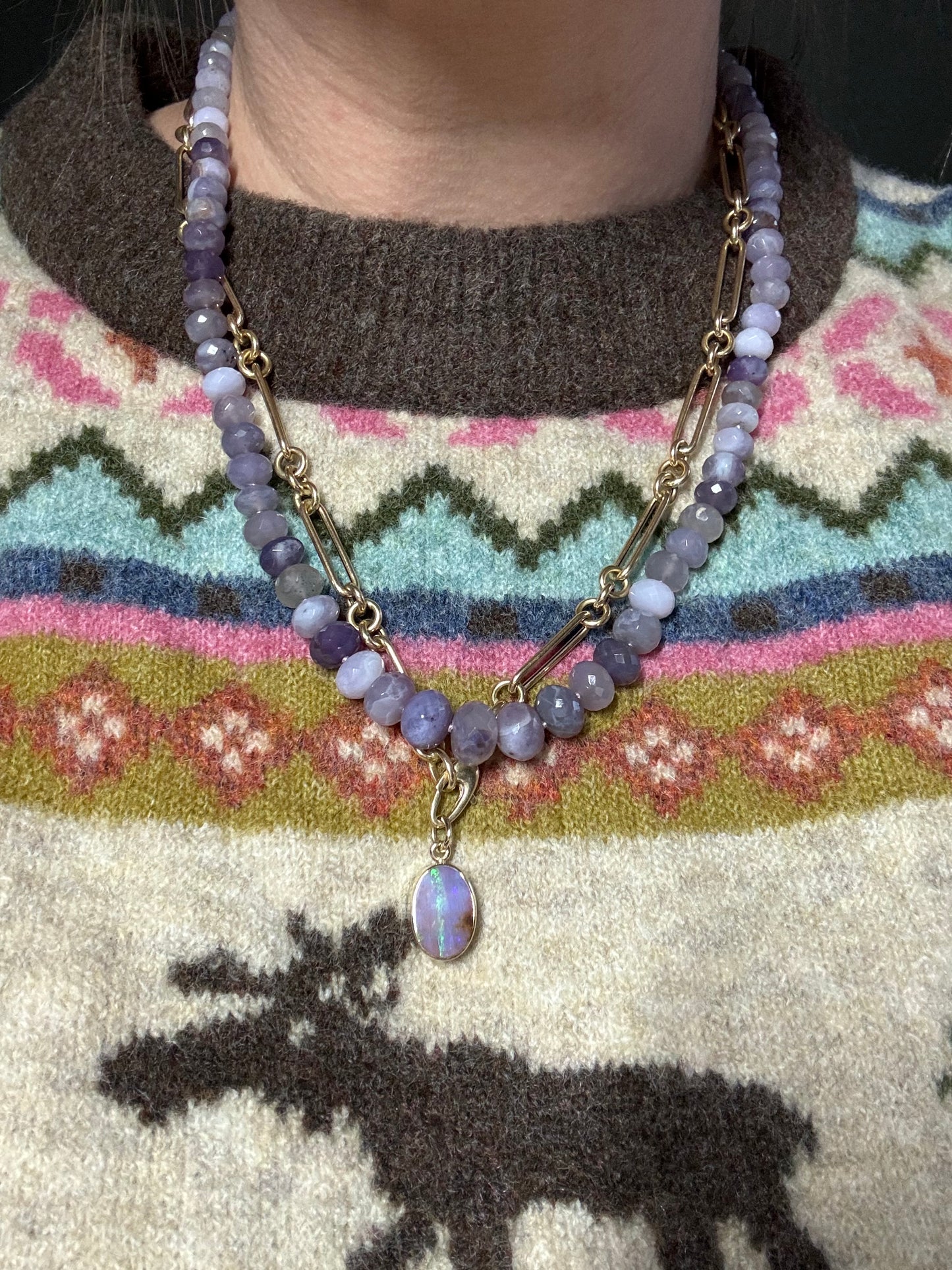 Lavender Chalcedony Handmade Knotted Bead Necklace