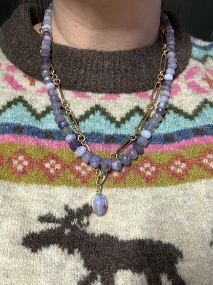 Lavender Chalcedony Handmade Knotted Bead Necklace