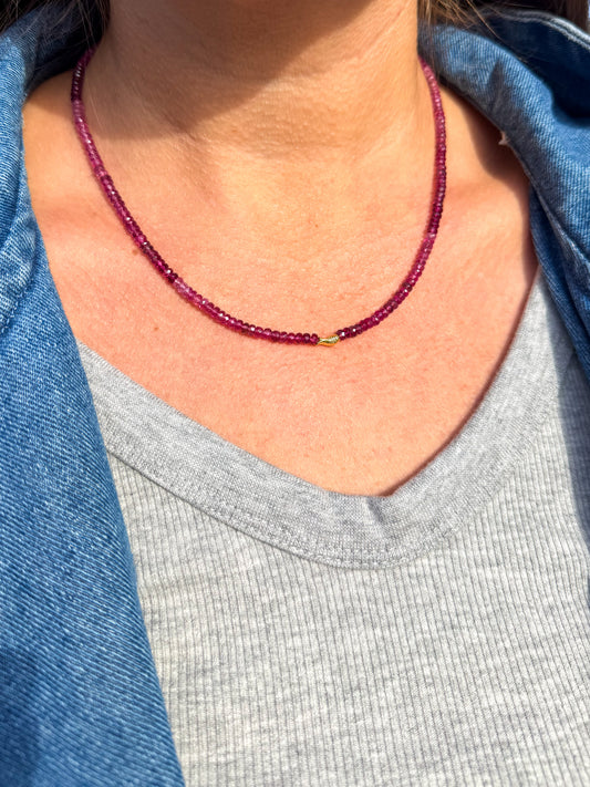 Vivid Pink Tourmaline Worry Fish Necklace 14k 17.75"
