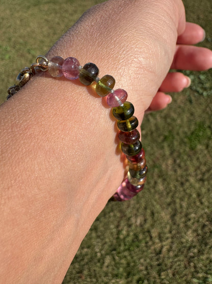 Tourmaline Knotted Gemstone Bead Bracelet 14k Solid Gold