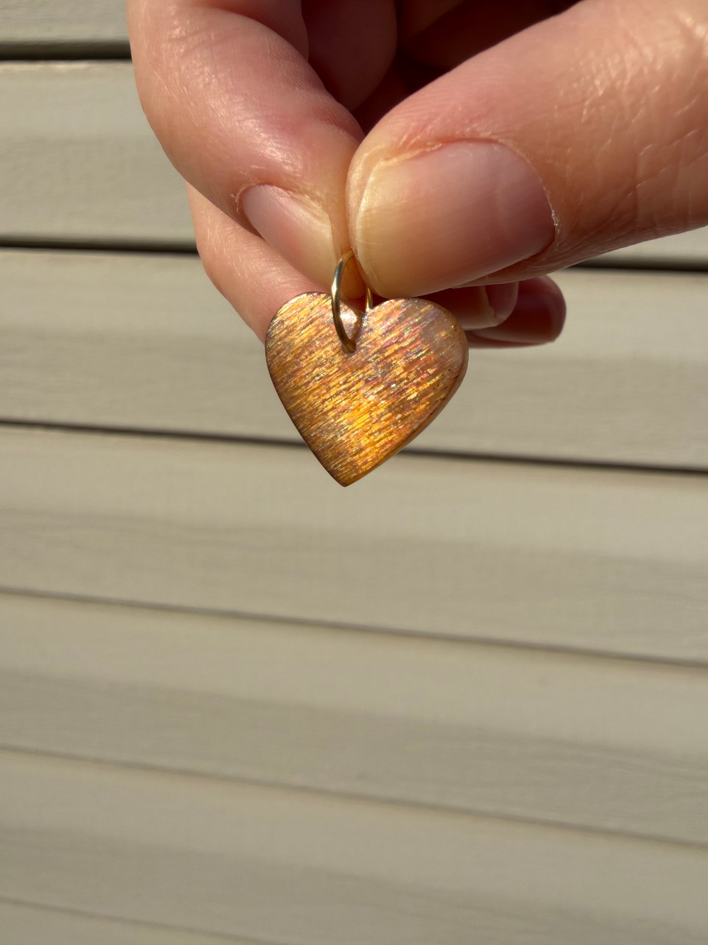 Nancy - Rainbow Meteor Shower Sunstone Heart Charm