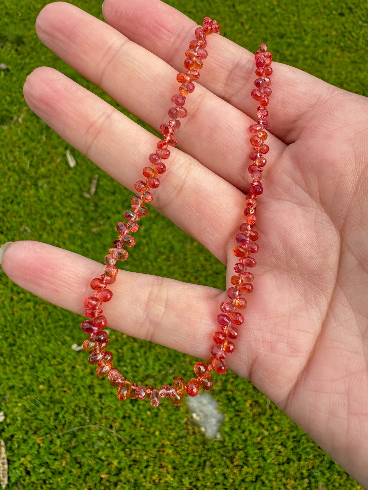 Blood Orange Sapphire Teardrops Beaded Necklace
