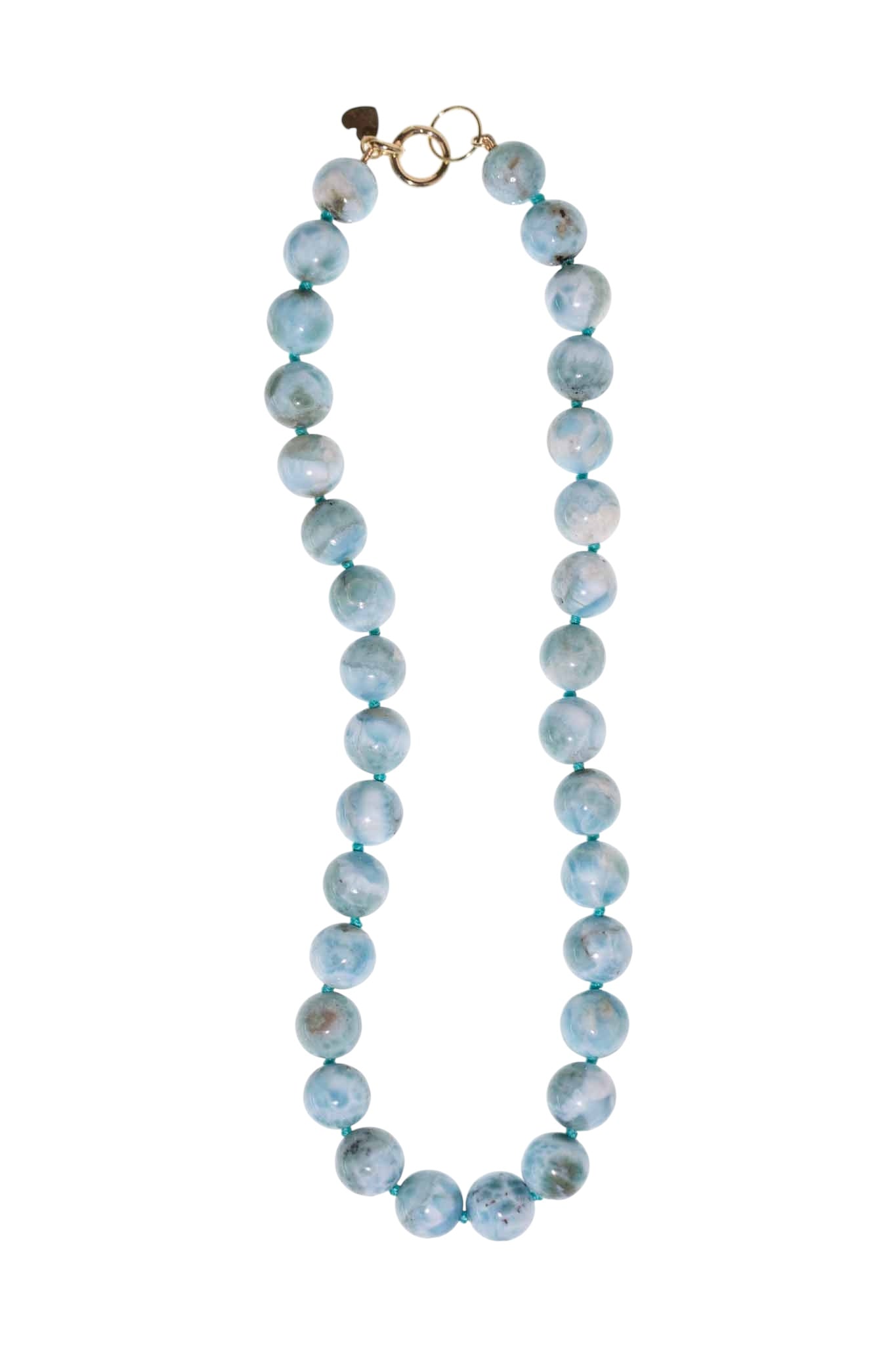 Natural Larimar Knotted Bead Necklace 14k