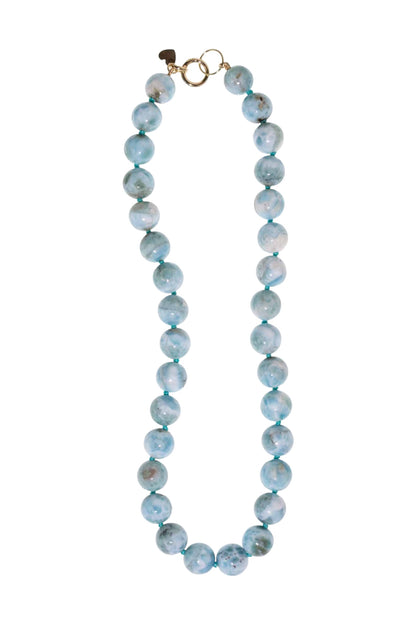 Natural Larimar Knotted Bead Necklace 14k