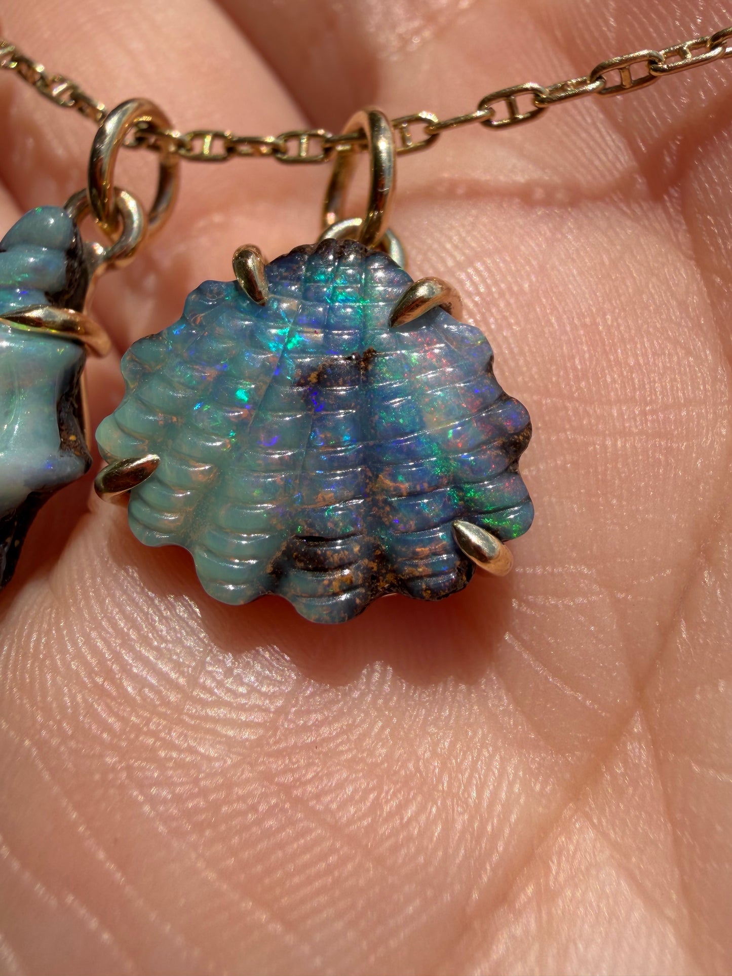 Australian Boulder Opal Shell 14k Gold, Scallop 1