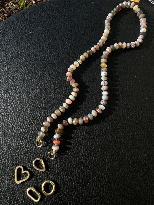 Botswana Agate Knotted Bead Necklace with 14K Open Loops