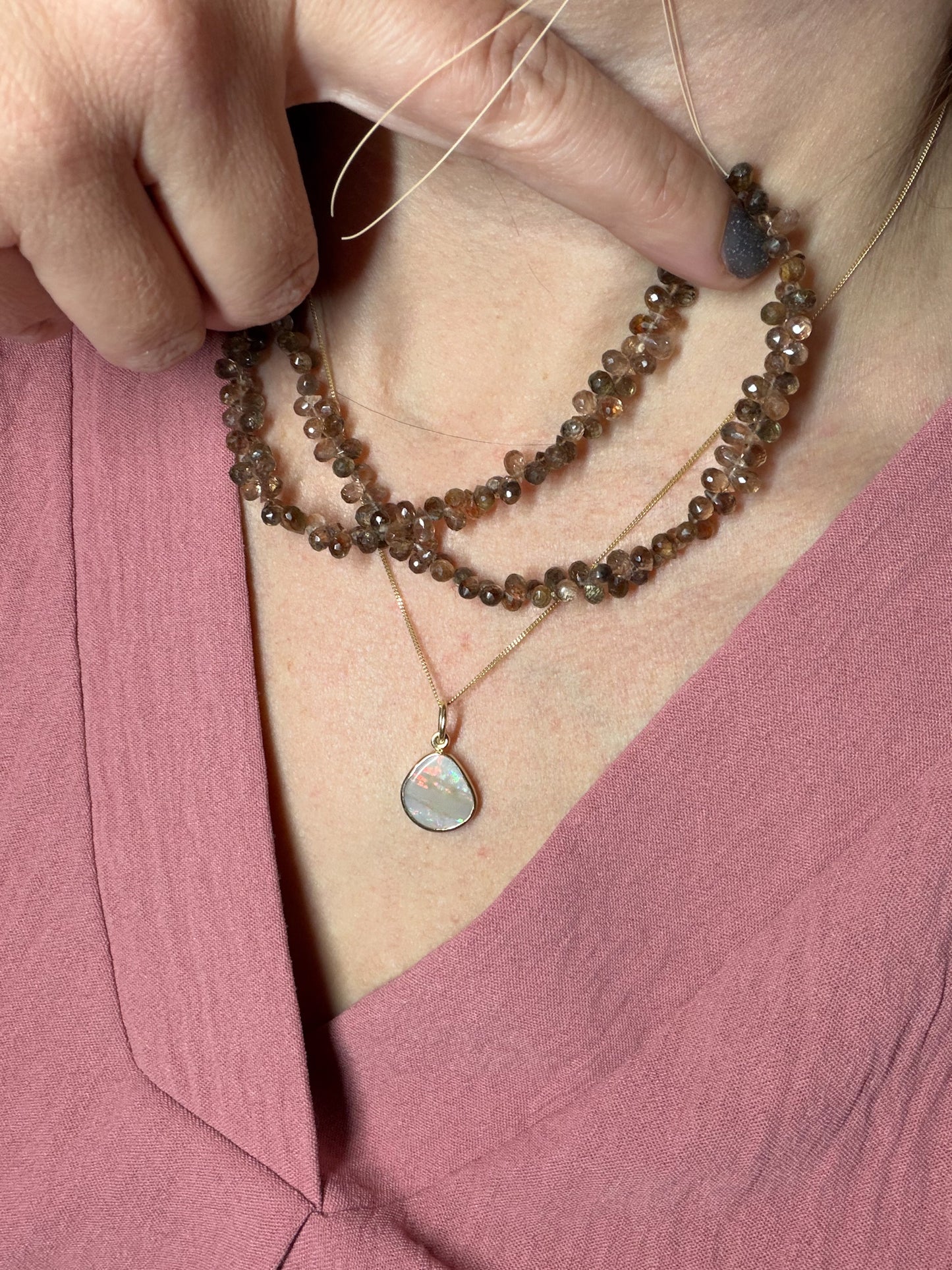 Andalusite Beaded Teardrops Necklace