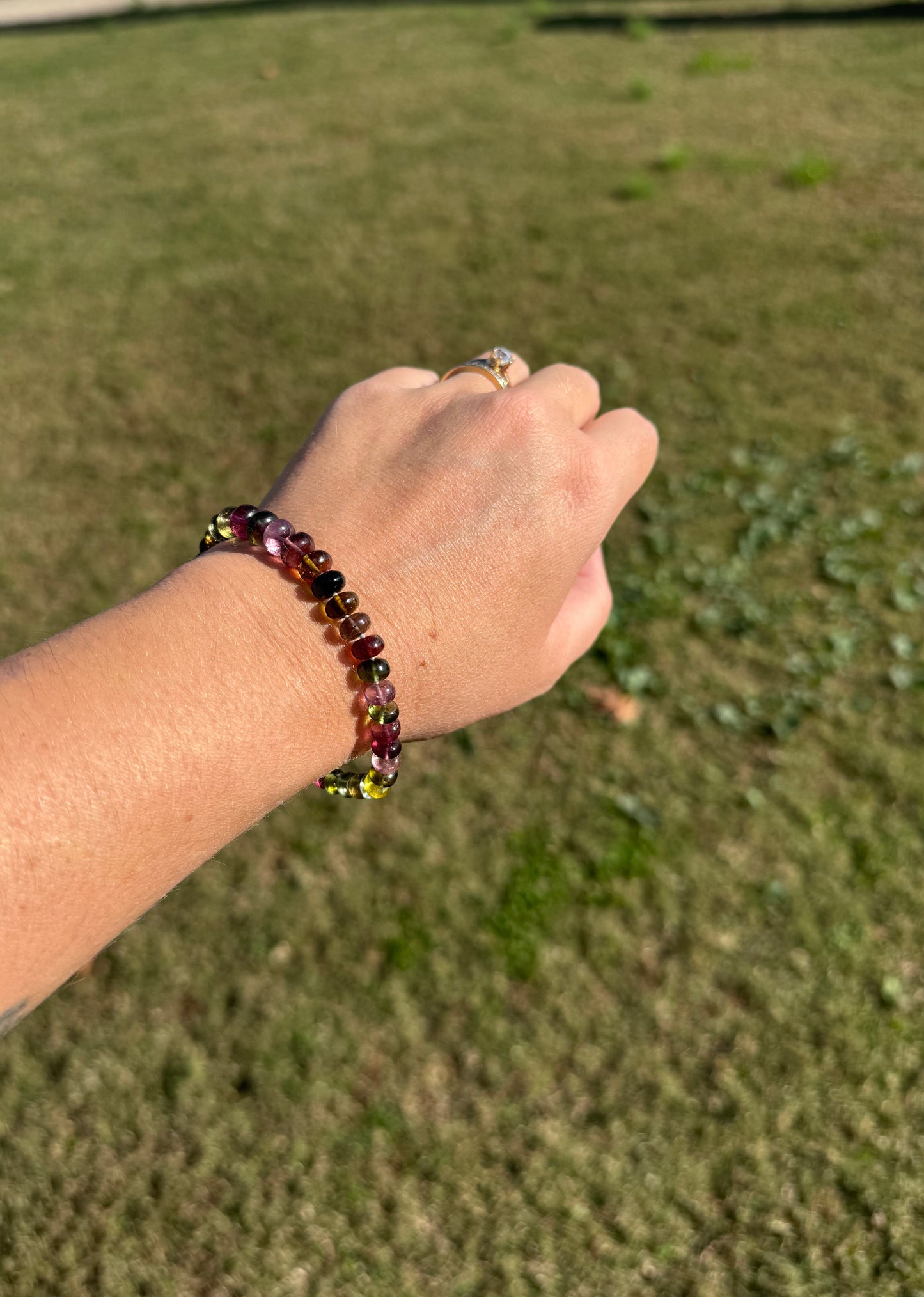 Tourmaline Knotted Gemstone Bead Bracelet 14k Solid Gold