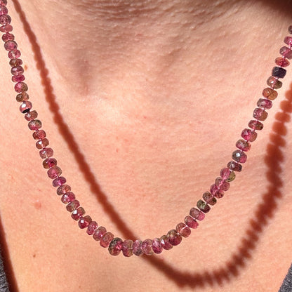 Watermelon Tourmaline Knotted Gemstone Candy Bead Necklace