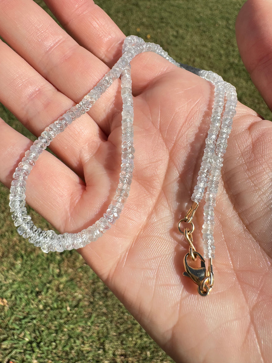 Detail of a powder blue sapphire strand by Brittany Myra Jewelry