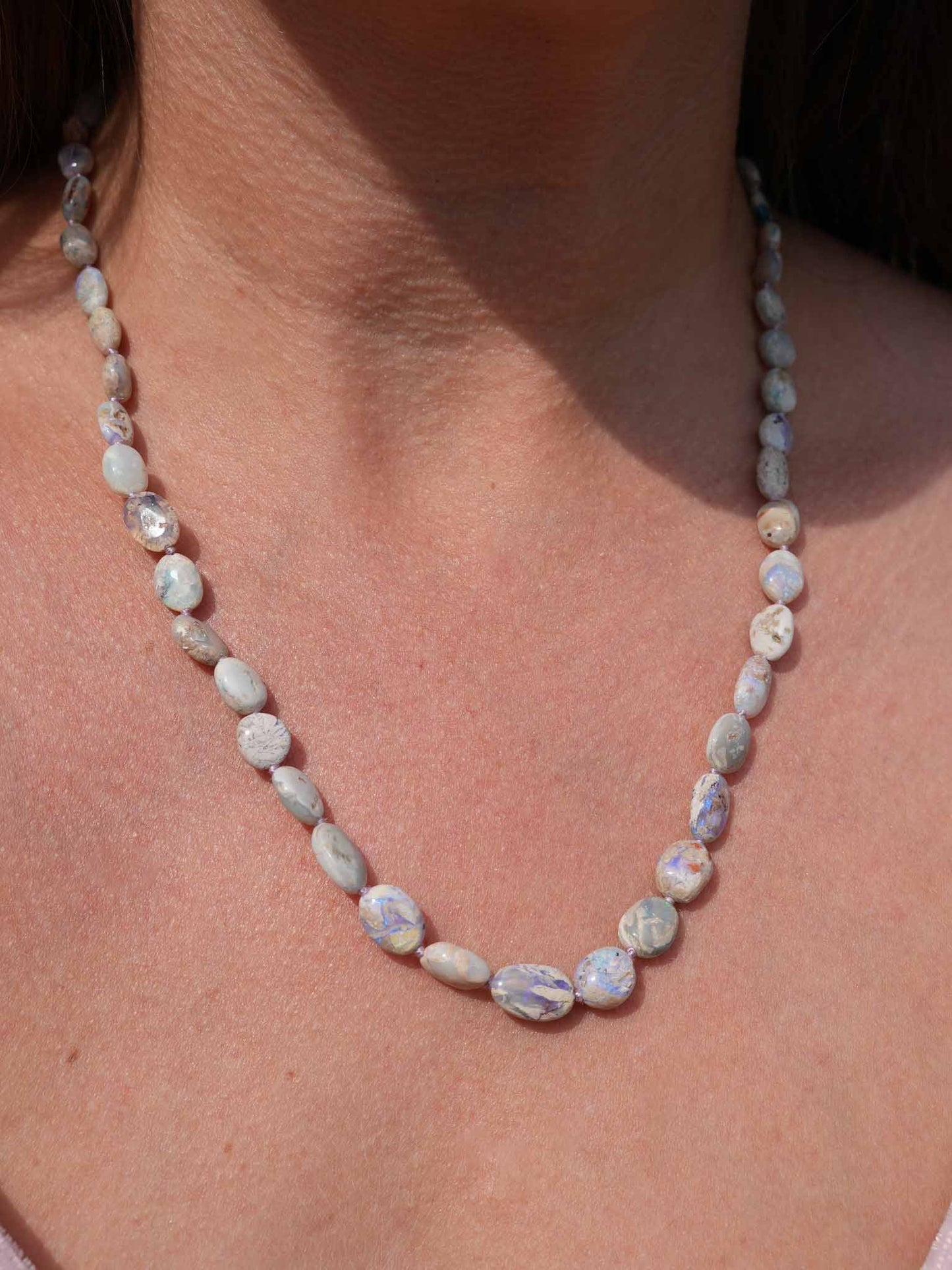 Beautiful Australian Natural Opal Nugget Necklace – Silk Knotted with 14k Gold