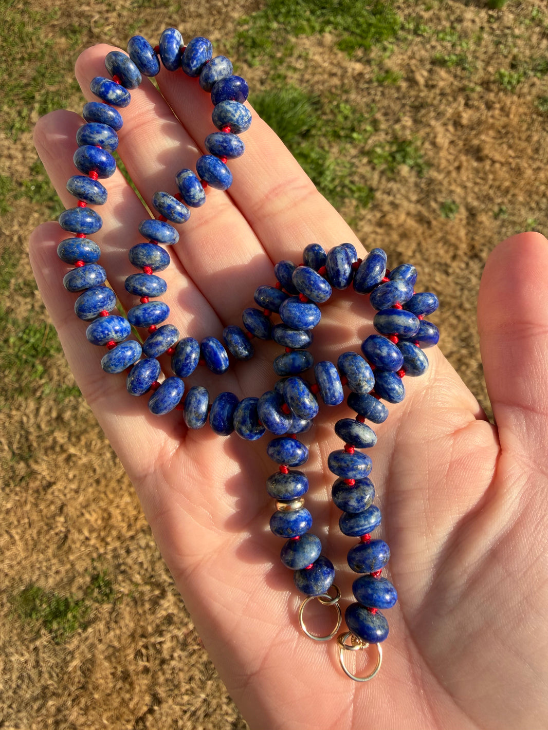 Deep Blue, Lapis Lazuli Strand in 14k Gold, a close look at the stones
