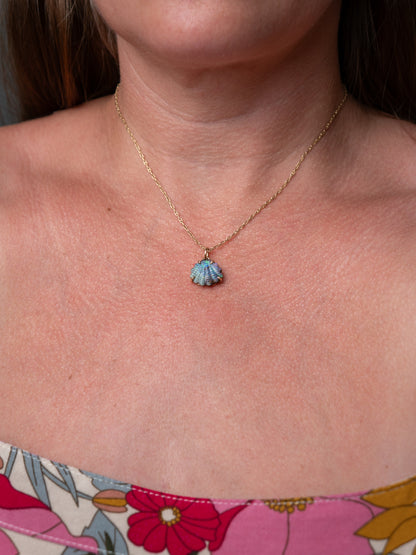 Australian Boulder Opal Shell 14k Gold, Scallop 2