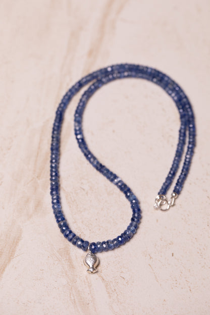 Made to order: Blue Kyanite Worry Fish Necklace, Sterling Silver