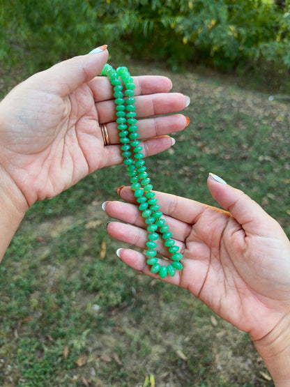 Apple Green Chrysoprase Faceted Saucer Hand Knotted Necklace in 14k Solid Gold