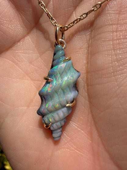 Spiral Shell Boulder Opal Charm 14k