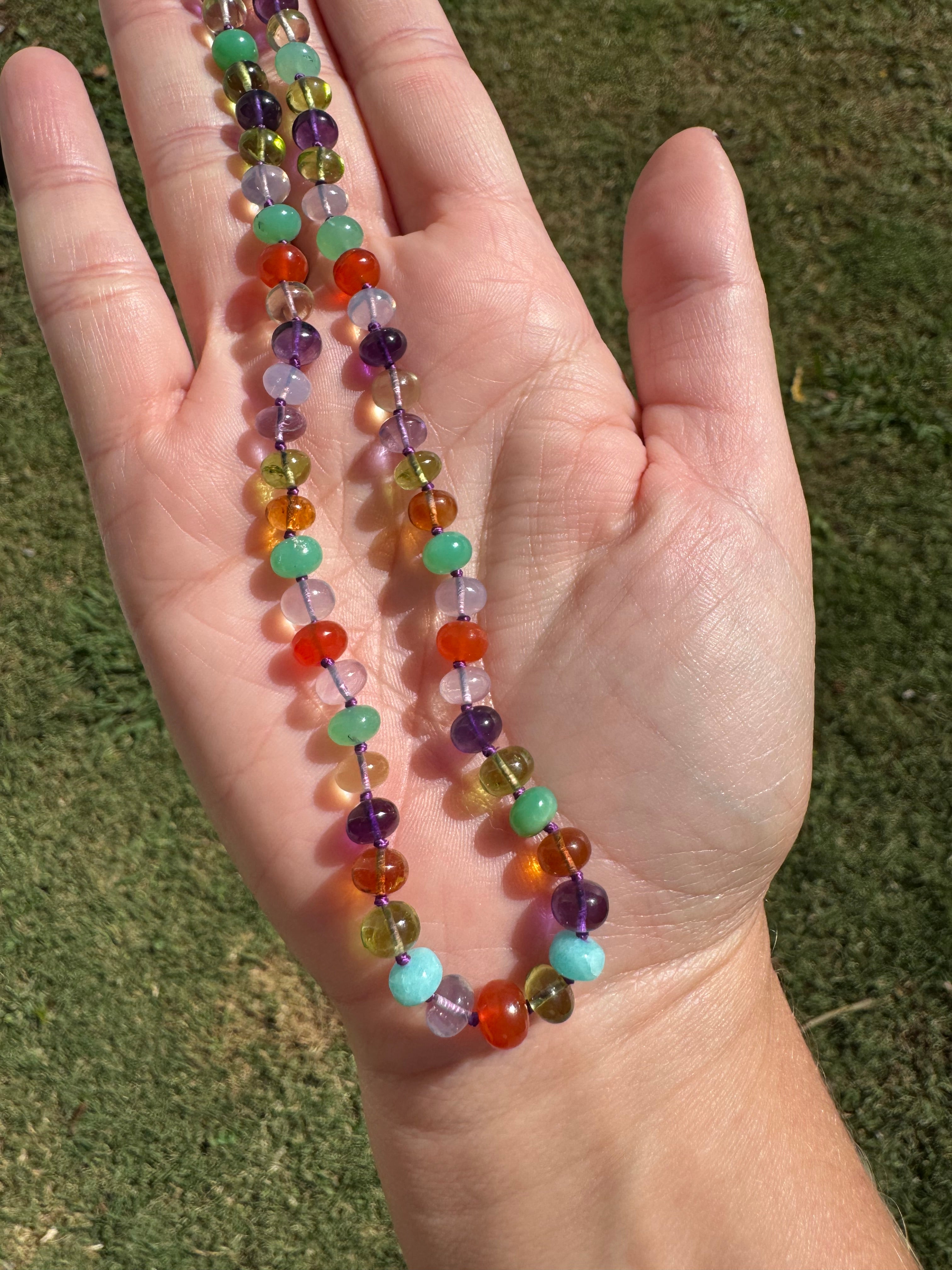 Prism Burst III - Mixed Gemstone Knotted Candy Necklace 14k