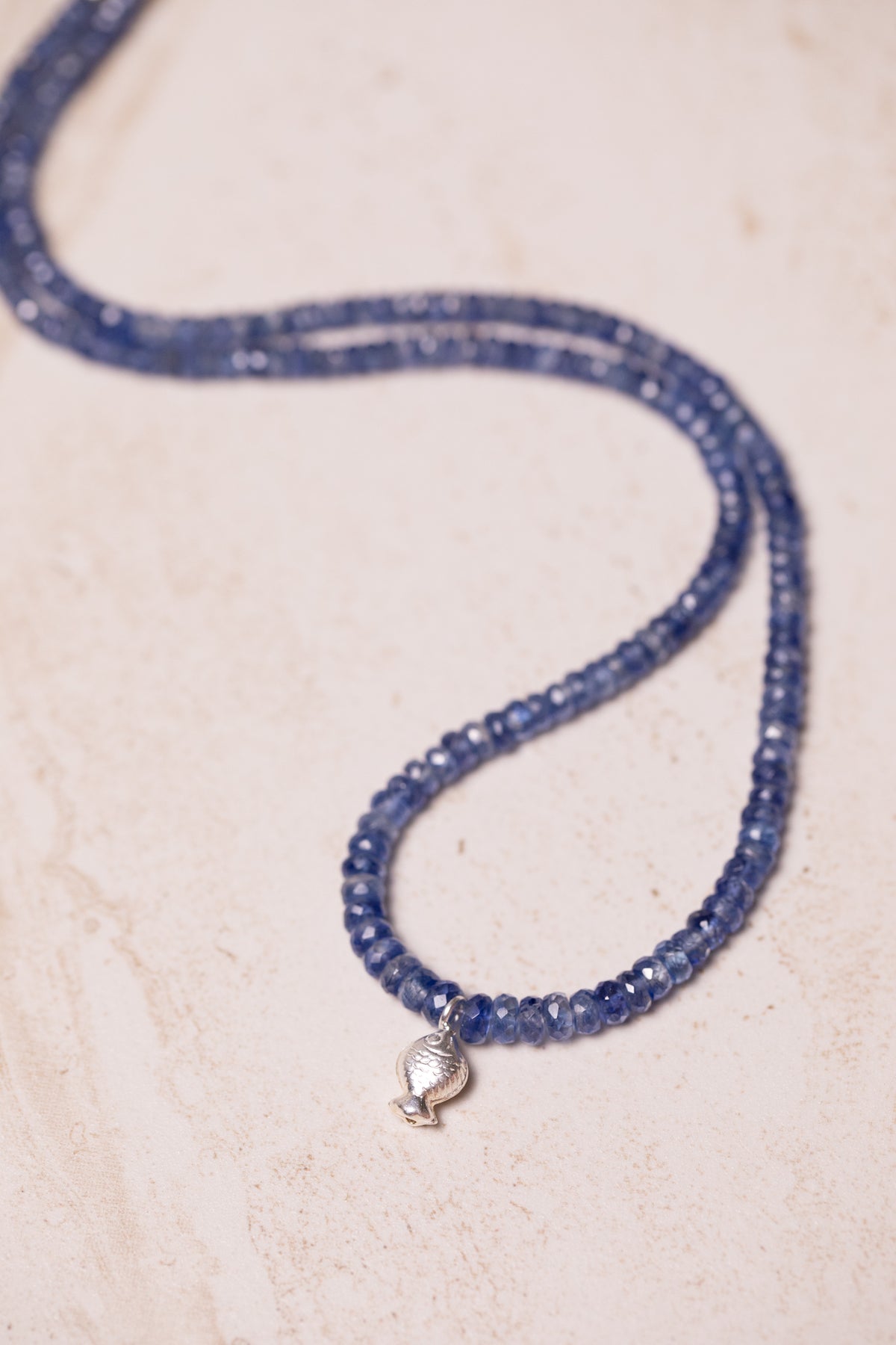 Made to order: Blue Kyanite Worry Fish Necklace, Sterling Silver