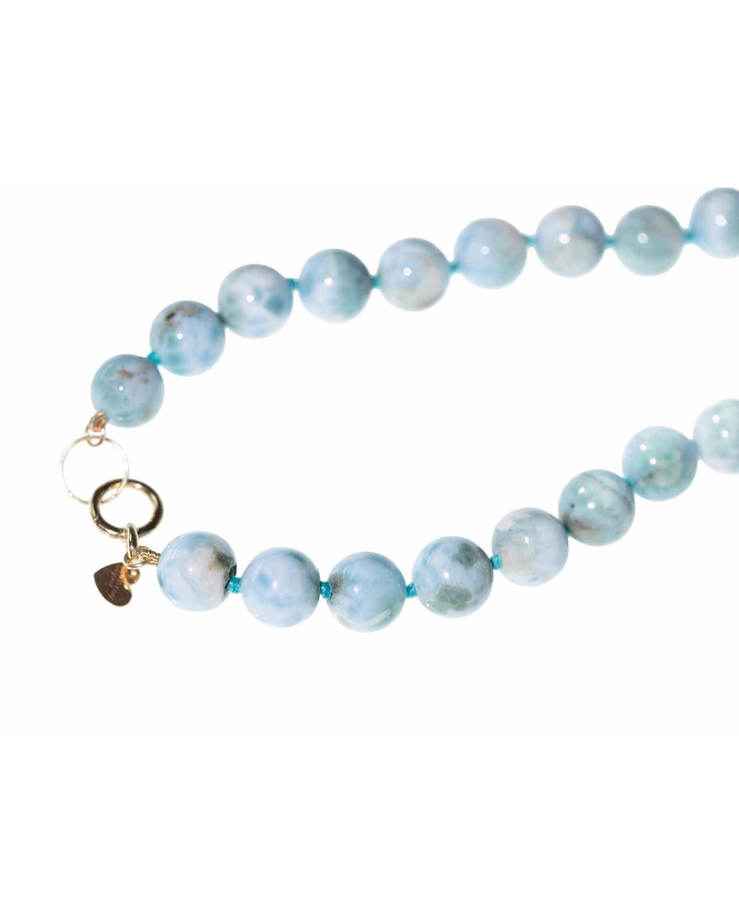 Natural Larimar Knotted Bead Necklace 14k