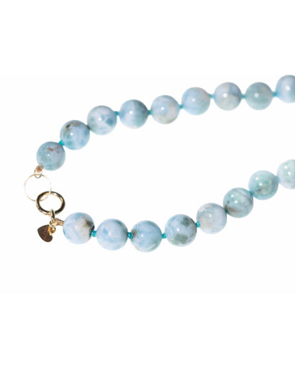 Natural Larimar Knotted Bead Necklace 14k