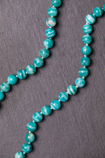 Russian Amazonite Knotted Gemstone Necklace 14k