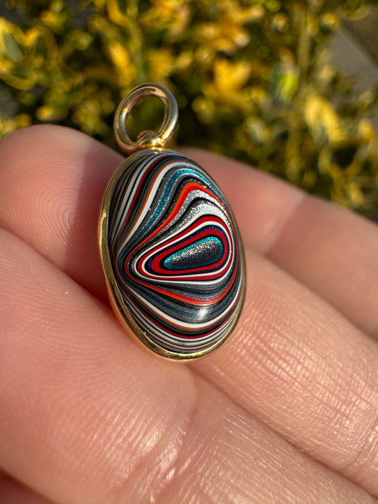 OOAK Fordite Charm - Jeep Wrangler - 14k gold with Swivel Bail