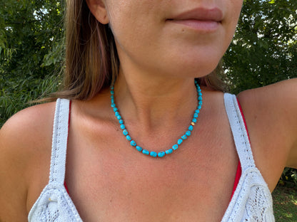 Sleeping Beauty Turquoise Knotted Gem Necklace, 18K Daisy Accent