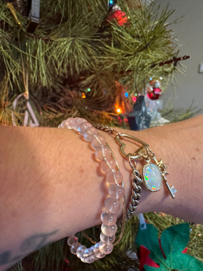 Gemmy Rose Quartz Knotted Candy Bead Bracelet 14k