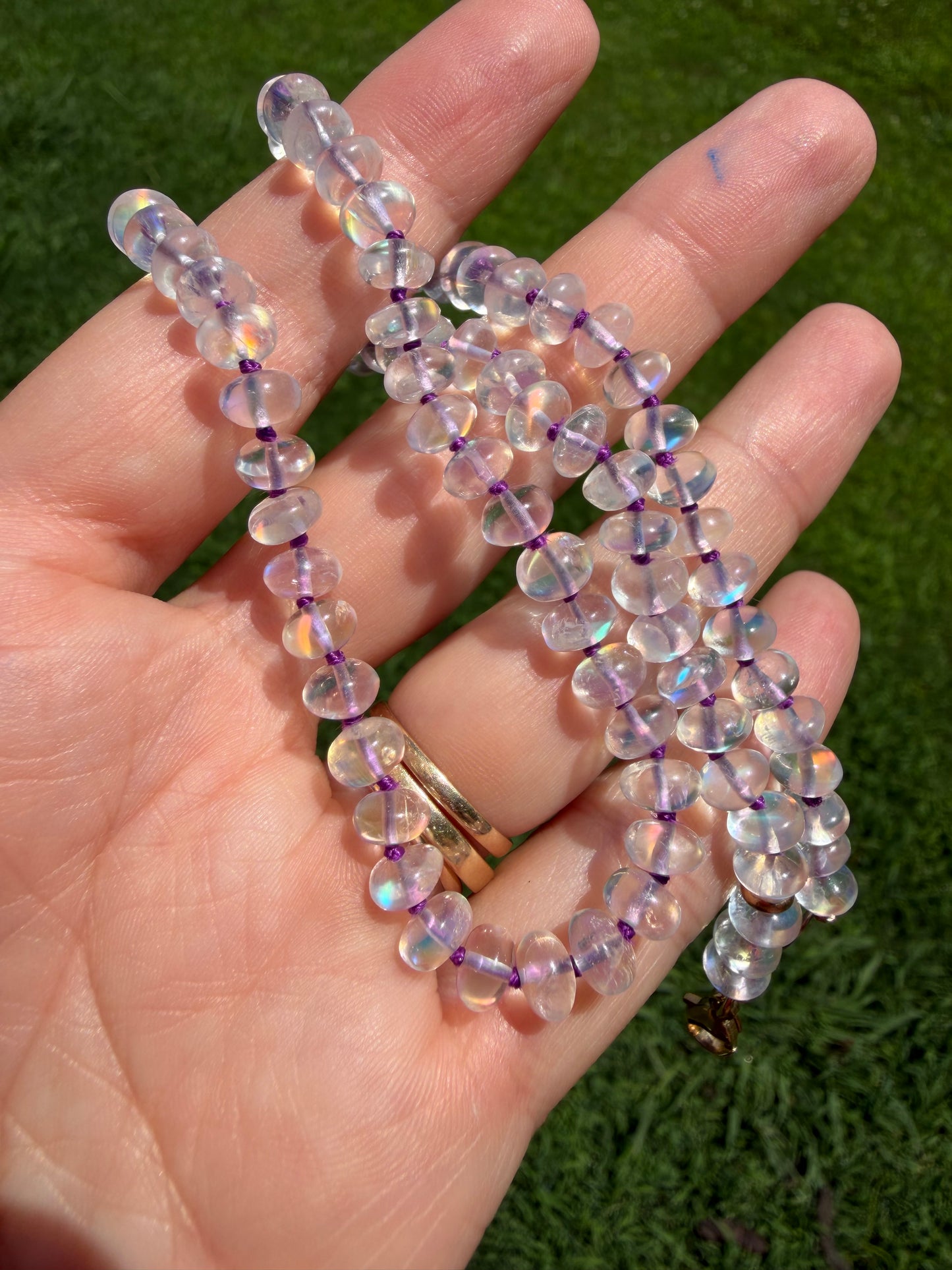 Madagascar Moonstone Knotted Gemstone Bead Necklace 14k Gold