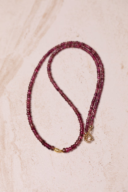 Rubellite Tourmaline Worry Fish Necklace, 14k Gold