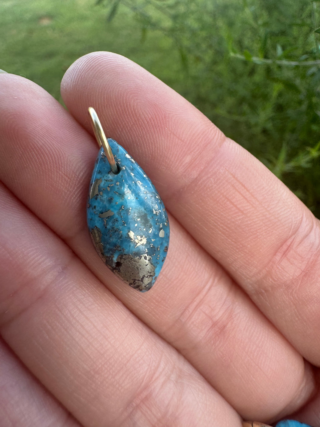 Armenian Turquoise Charm, 14k Gold Marquis Shape, a close look at the stones