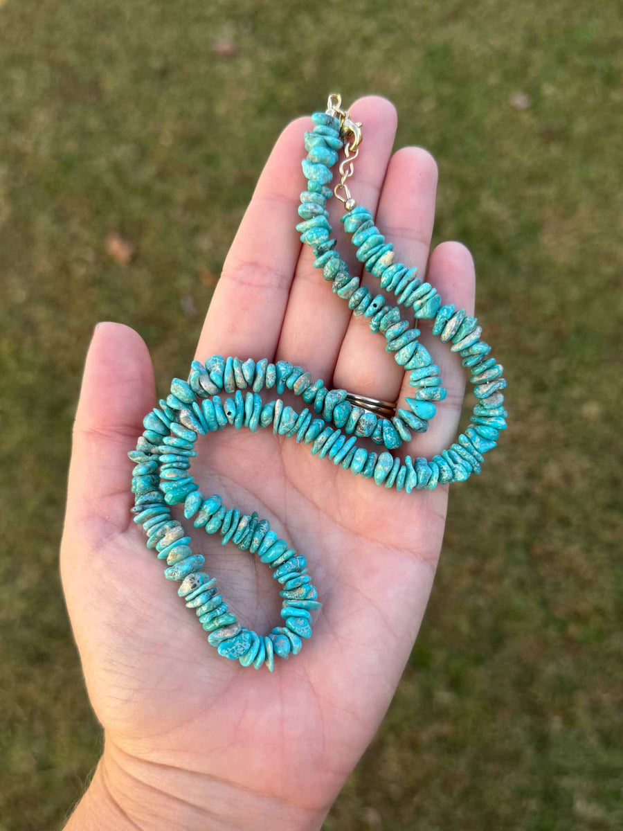 Desert Blue, Arizona Turquoise Chips Beaded Necklace, handmade by Brittany Myra Jewelry