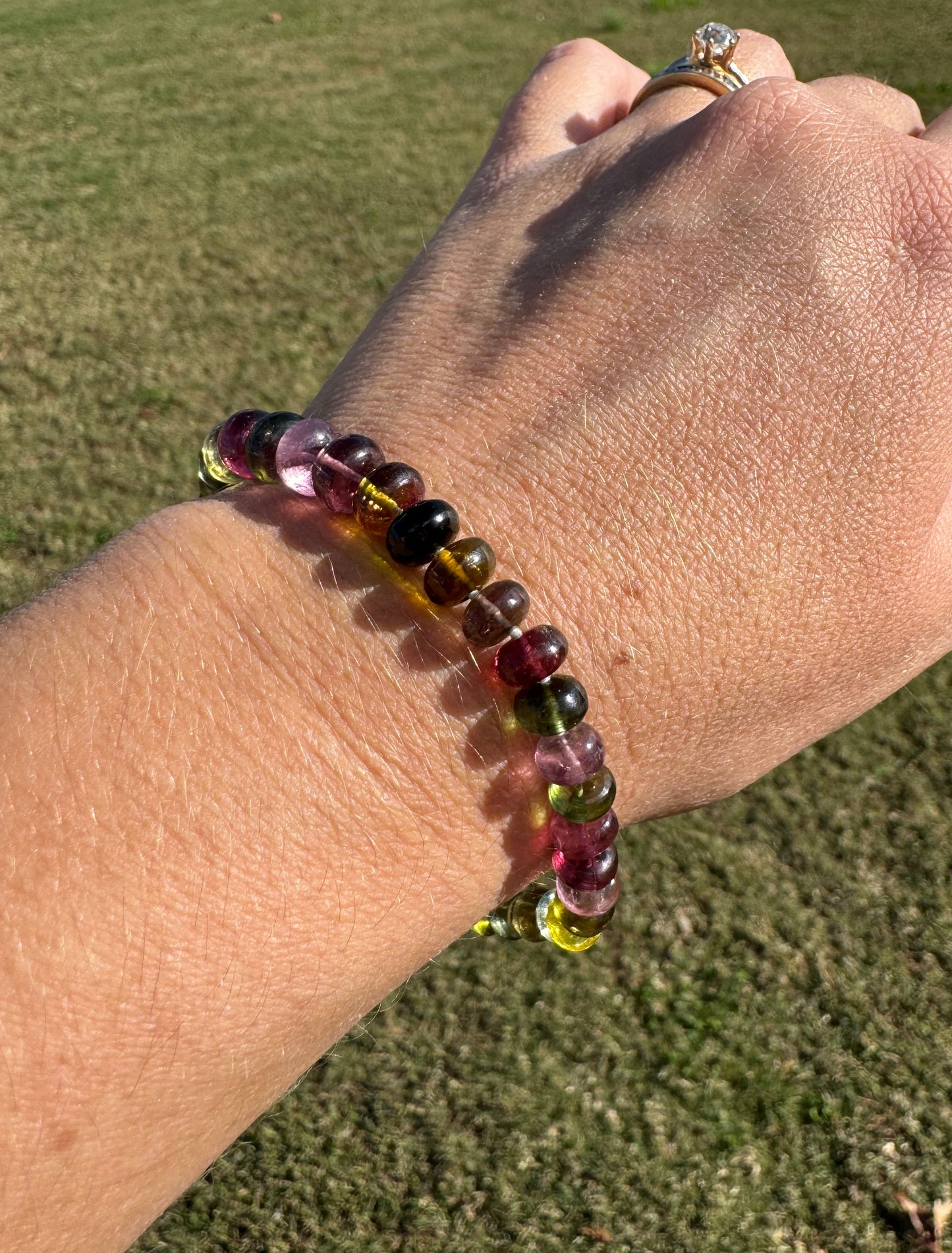 Tourmaline Knotted Gemstone Bead Bracelet 14k Solid Gold