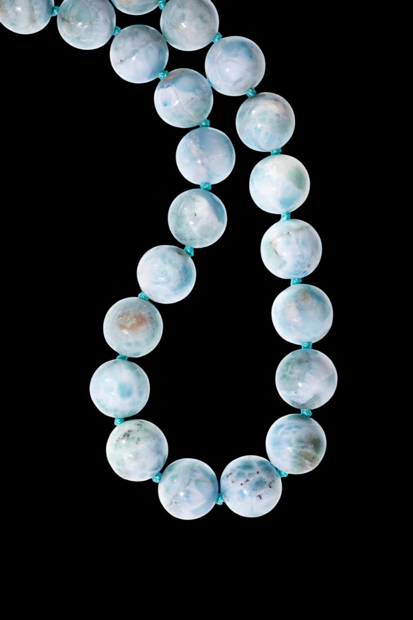 Natural Larimar Knotted Bead Necklace 14k