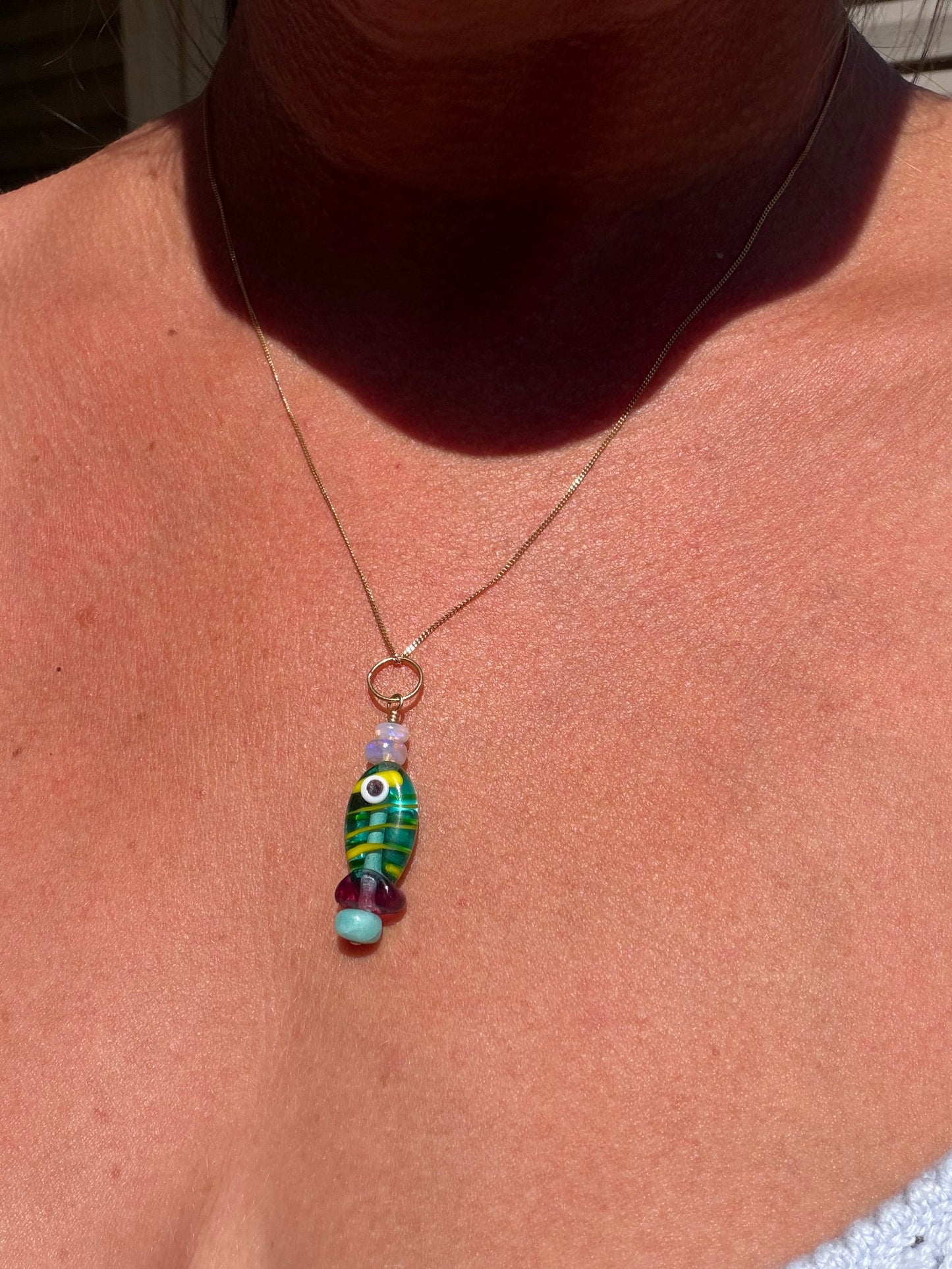 Murano Glass Fishy Charm 14k