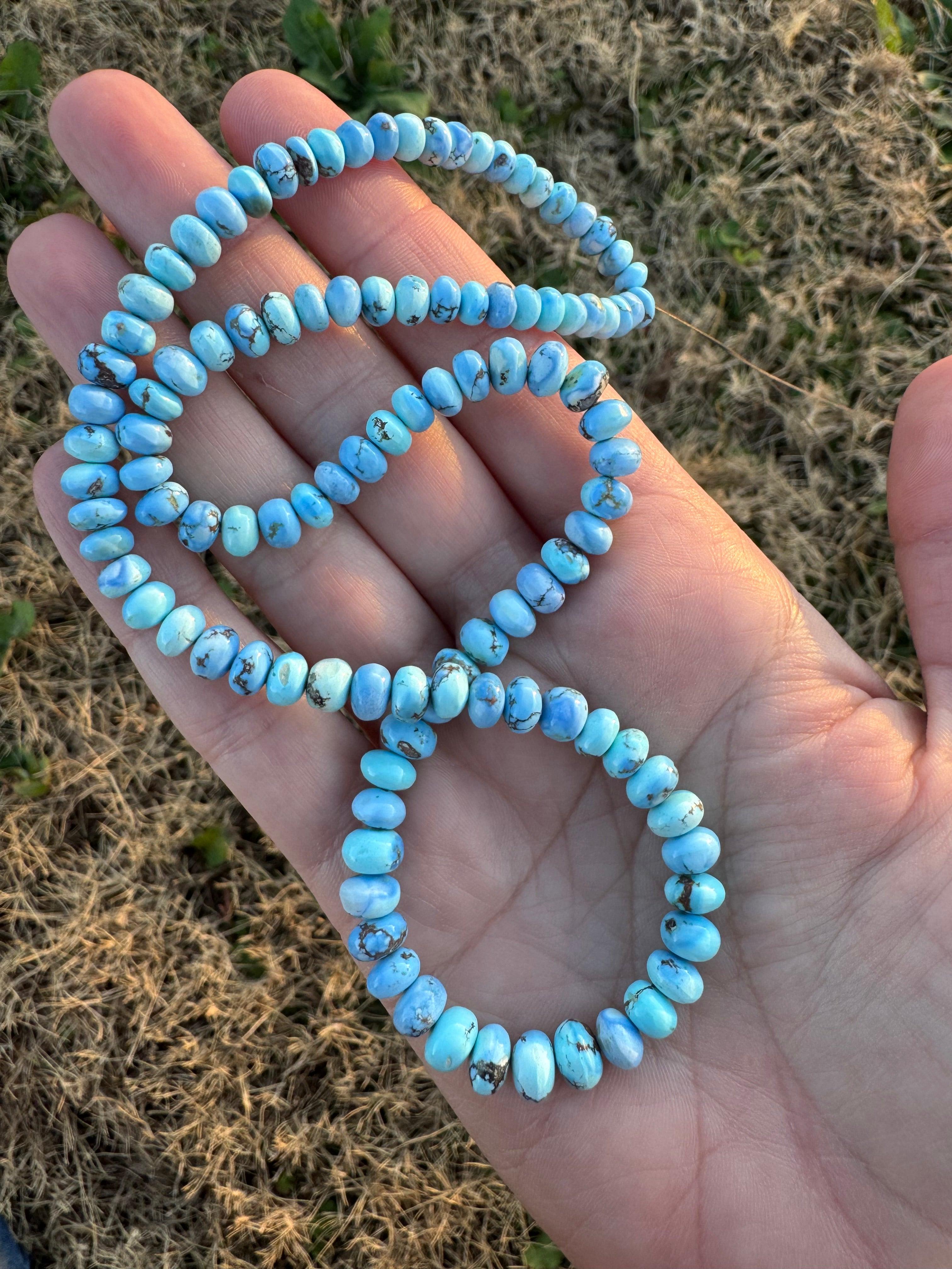 Rare Kazakhstan Golden Hills Turquoise Knotted Candy Bead Necklace