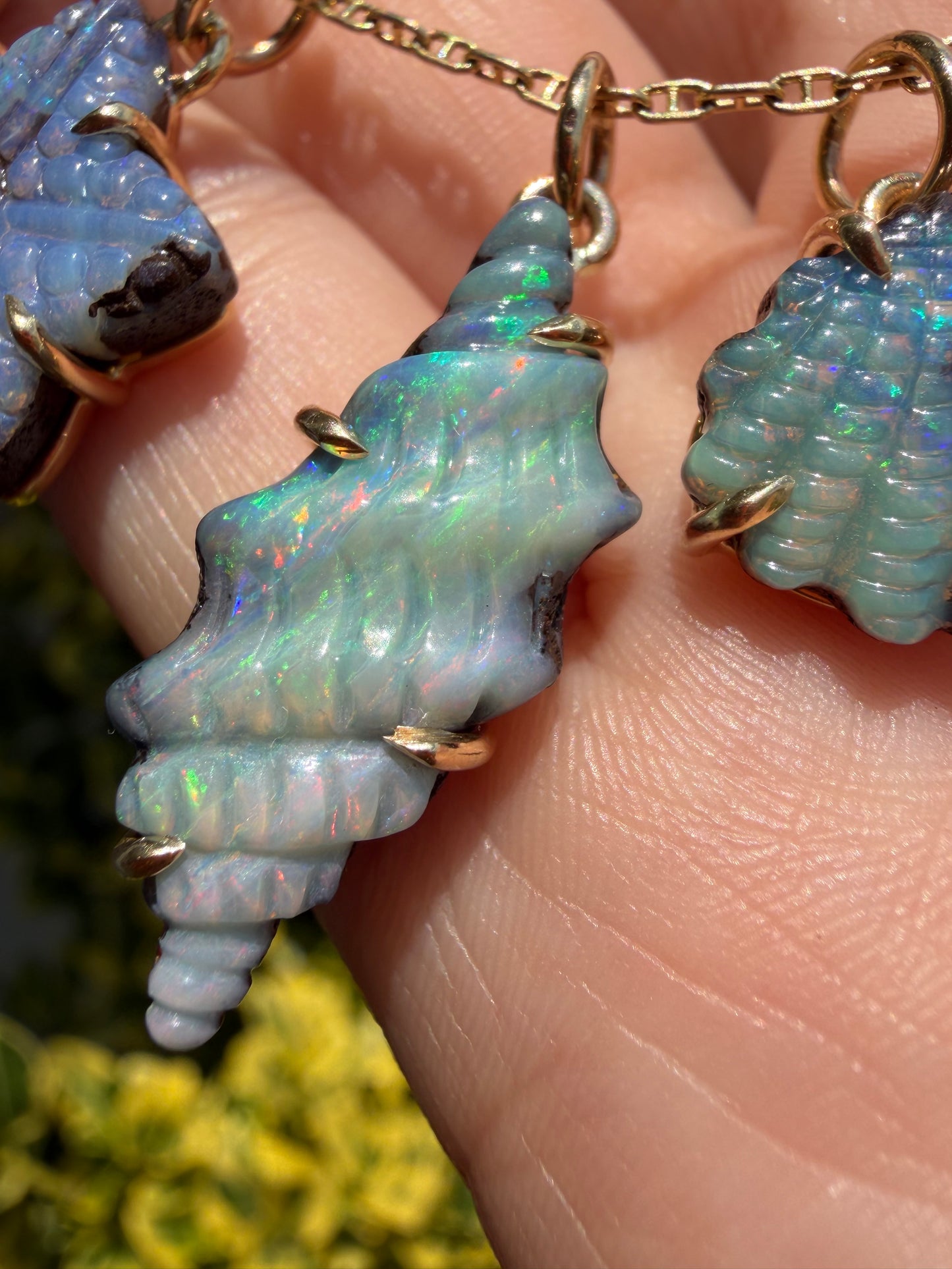 Spiral Shell Boulder Opal Charm 14k