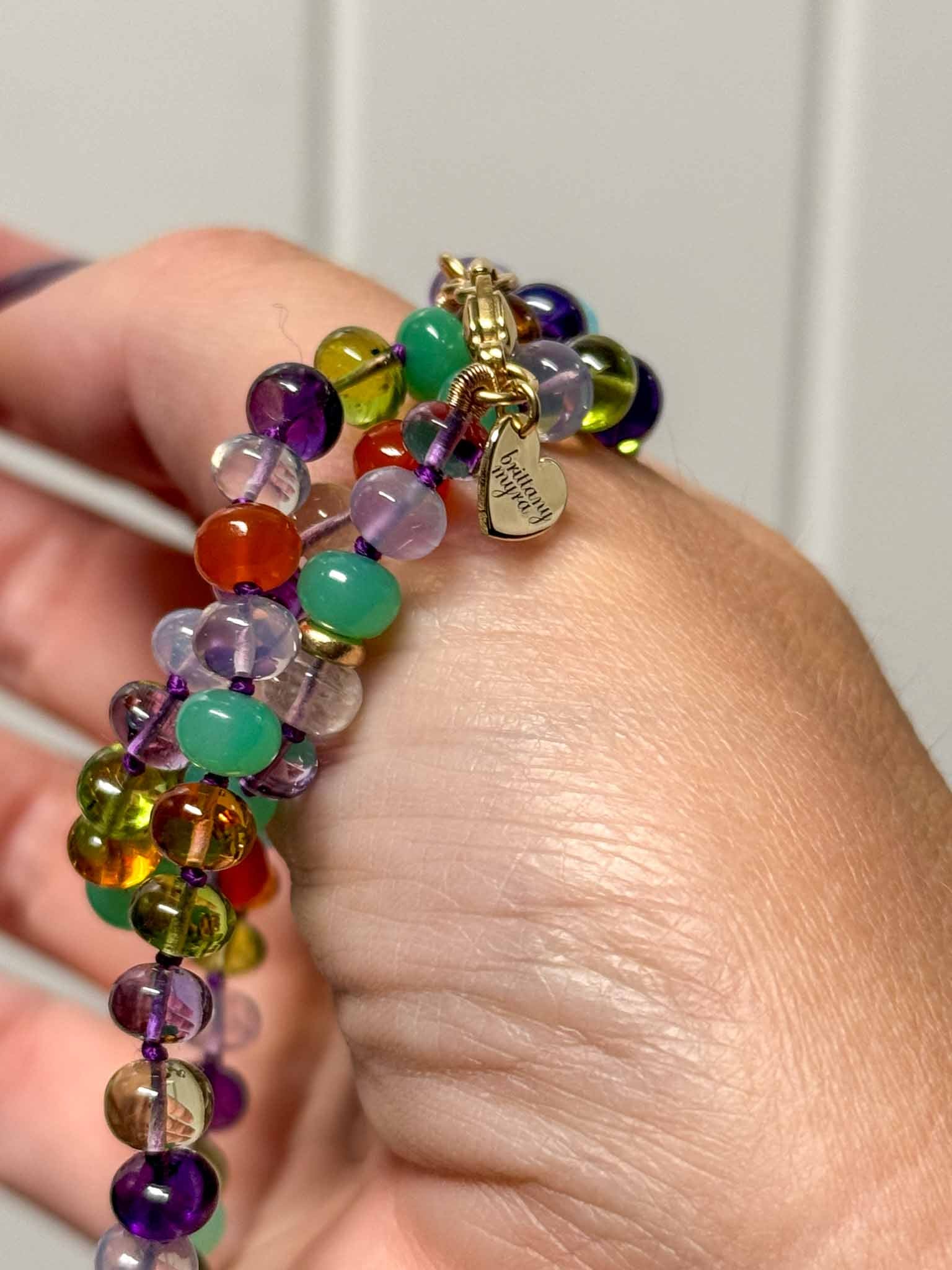 Prism Burst III - Mixed Gemstone Knotted Candy Necklace 14k