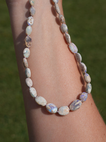 Beautiful Australian Natural Opal Nugget Necklace – Silk Knotted with 14k Gold