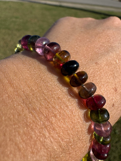 Tourmaline Knotted Gemstone Bead Bracelet 14k Solid Gold