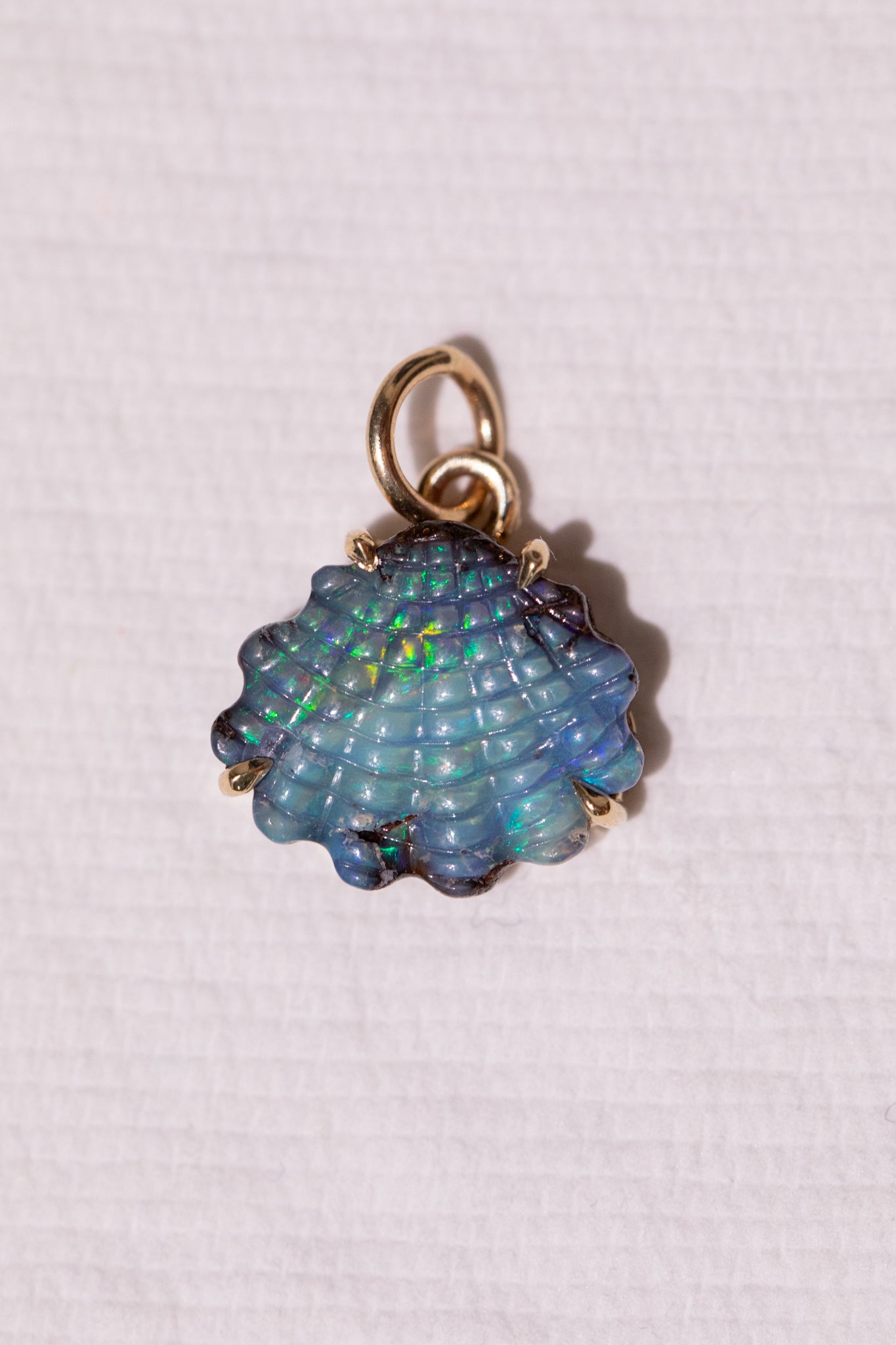 Australian Boulder Opal Shell Charm 14k Gold, Scallop 1 (Seconds, Save $520)