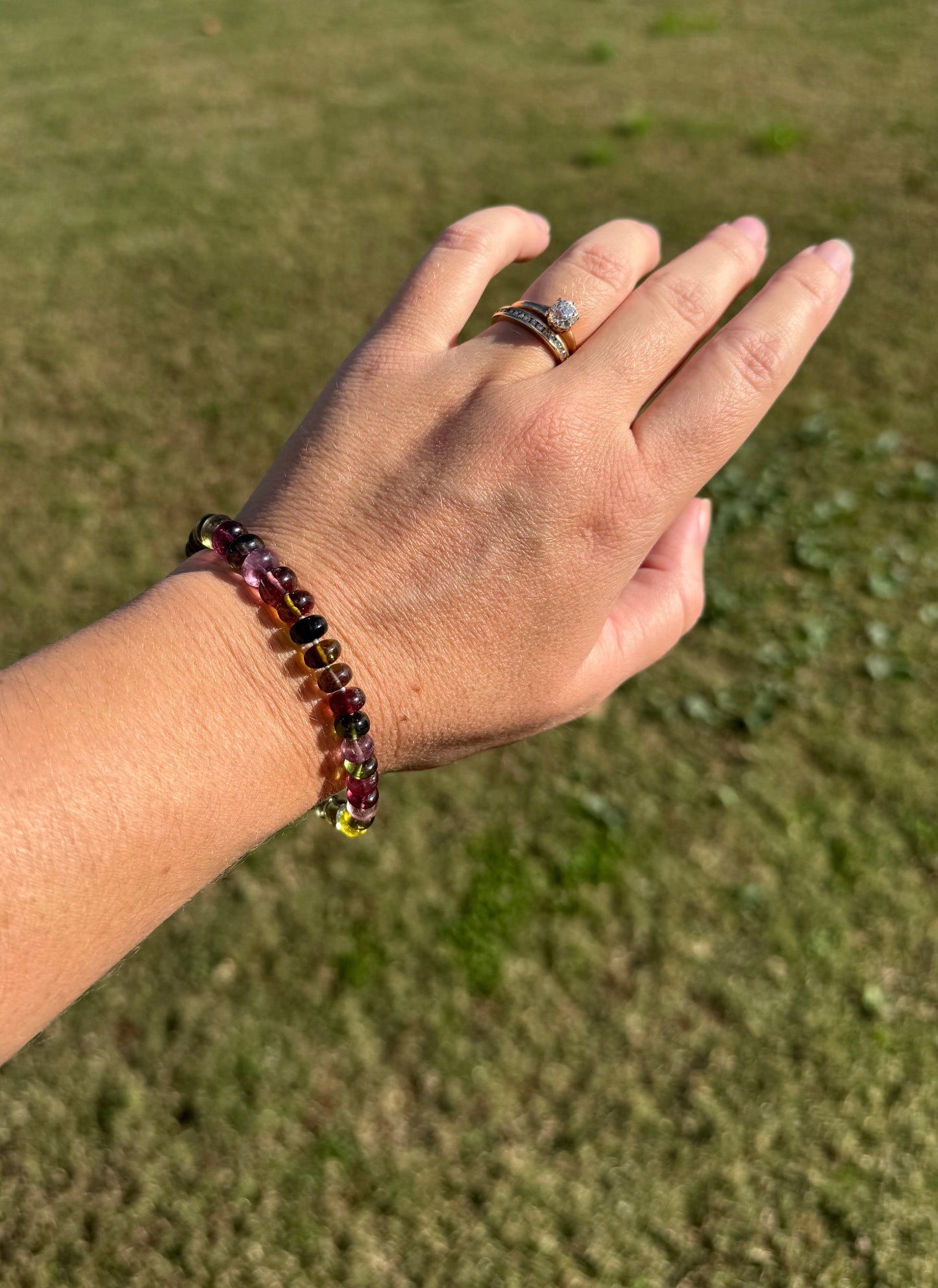 Tourmaline Knotted Gemstone Bead Bracelet 14k Solid Gold