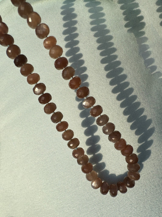 Chocolate Moonstone Knotted Bead Necklace