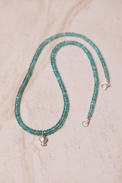 Made to Order: Caribbean Blue Apatite Worry Fish Necklace, Sterling Silver