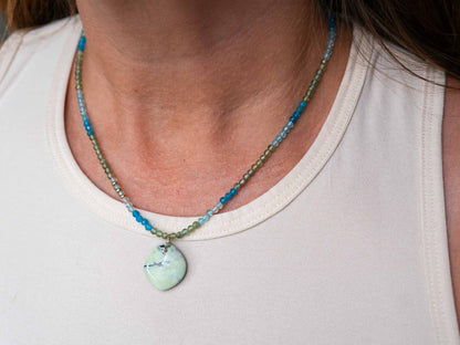 One of a Kind Apatite and Hotsonite Beaded Necklace 14k