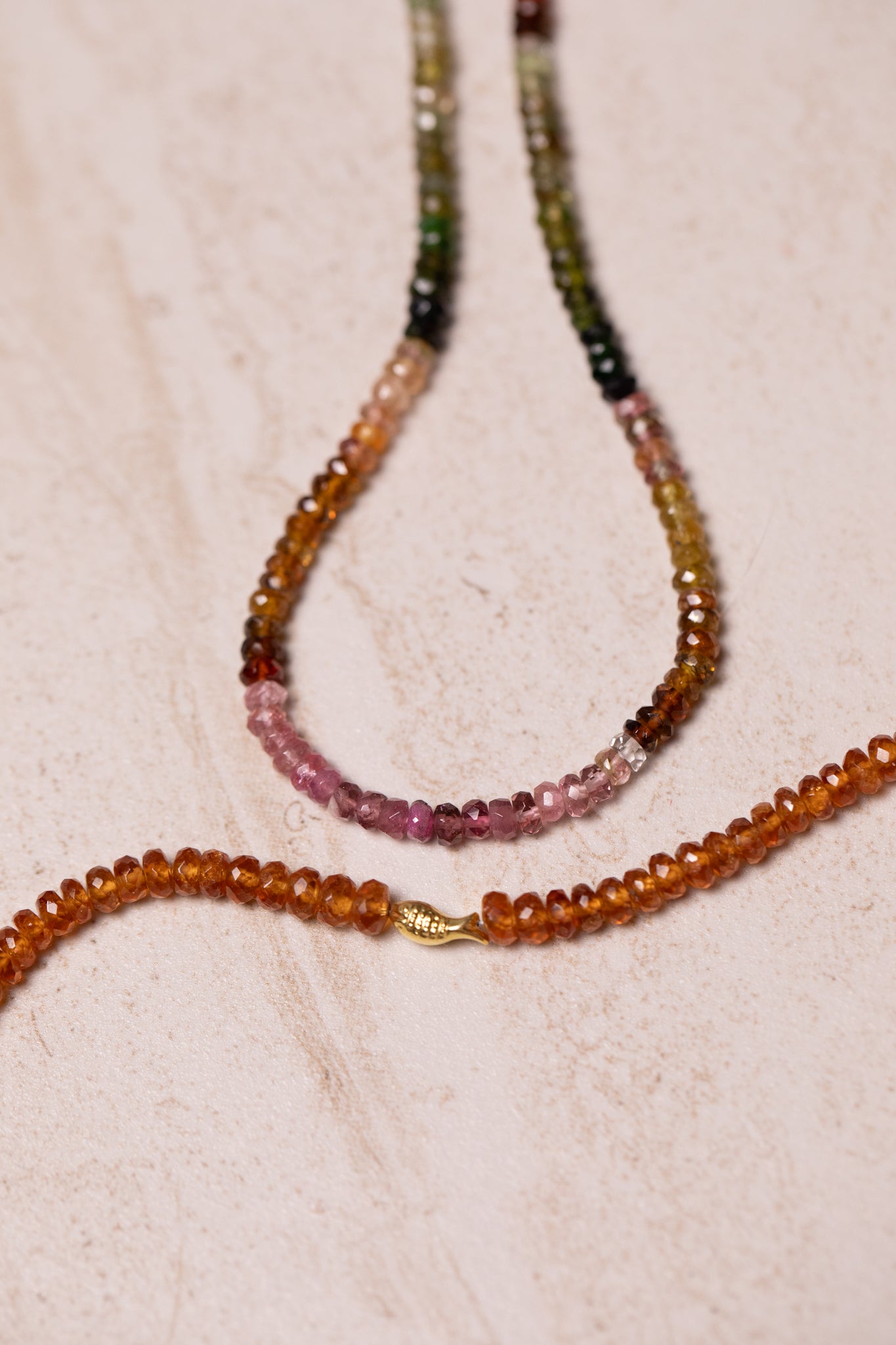 Made to order: Multicolor Jewel-toned Tourmaline Worry Fish Necklace, 14k Gold