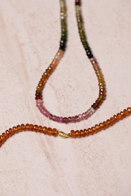Made to order: Multicolor Jewel-toned Tourmaline Worry Fish Necklace, 14k Gold