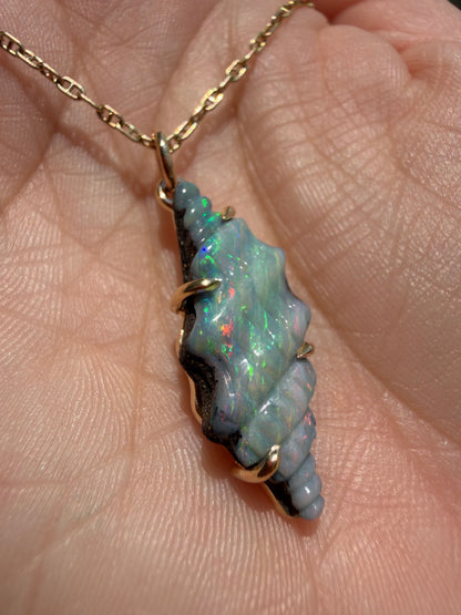 Spiral Shell Boulder Opal Charm 14k