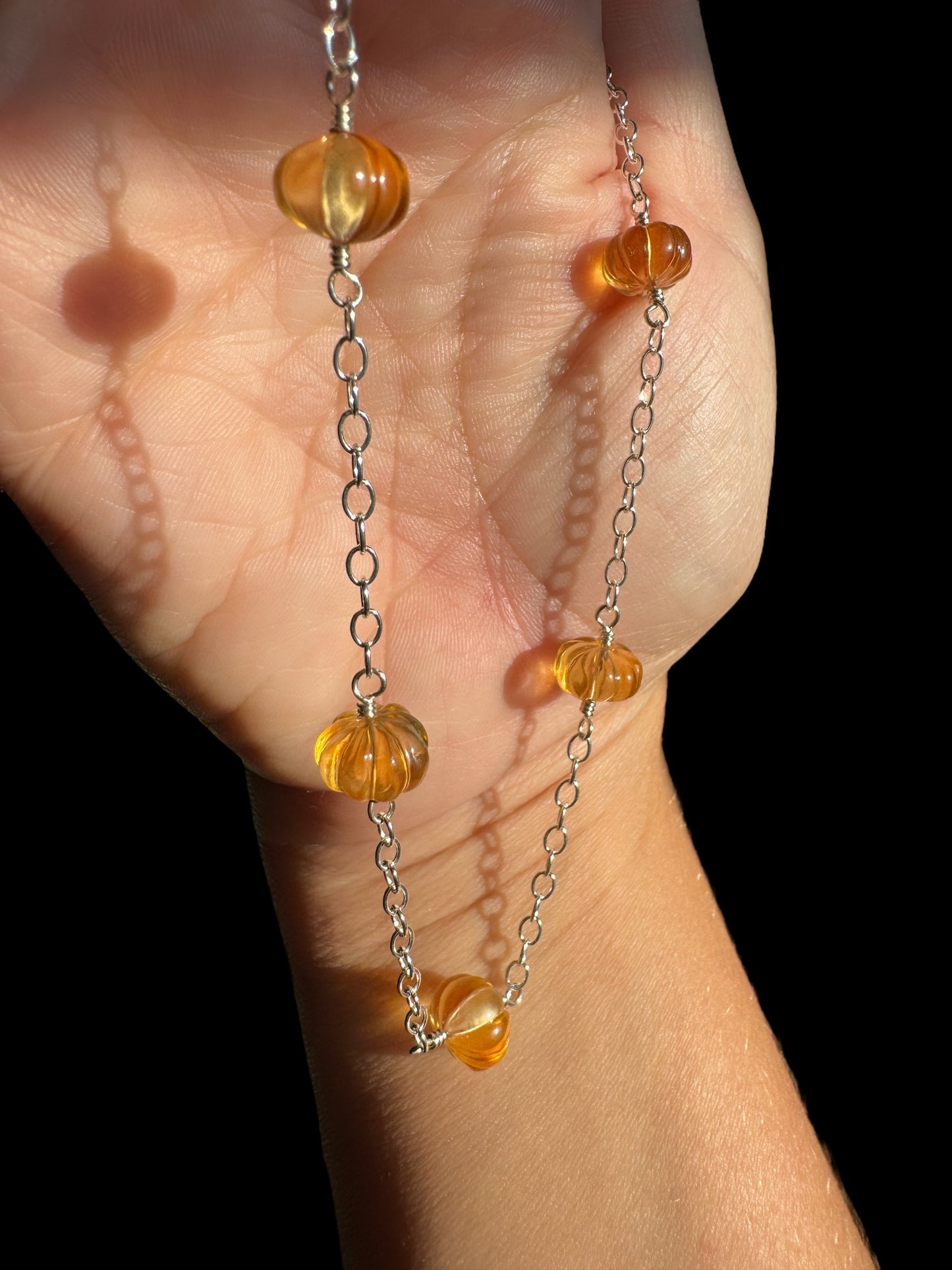 Citrine Pumpkin Layering Necklace, Wire Wrapped