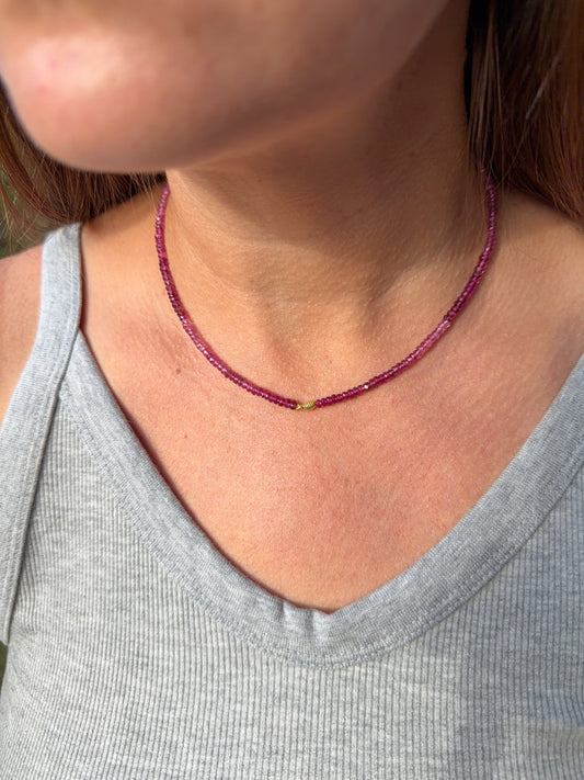 Vivid Pink Tourmaline Worry Fish Necklace 14k 16"